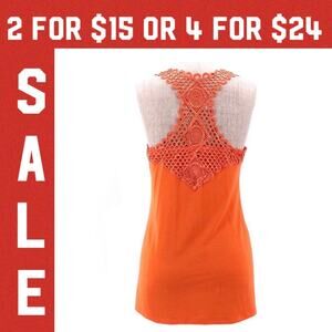 🔴 CACHE orange crochet back tank top